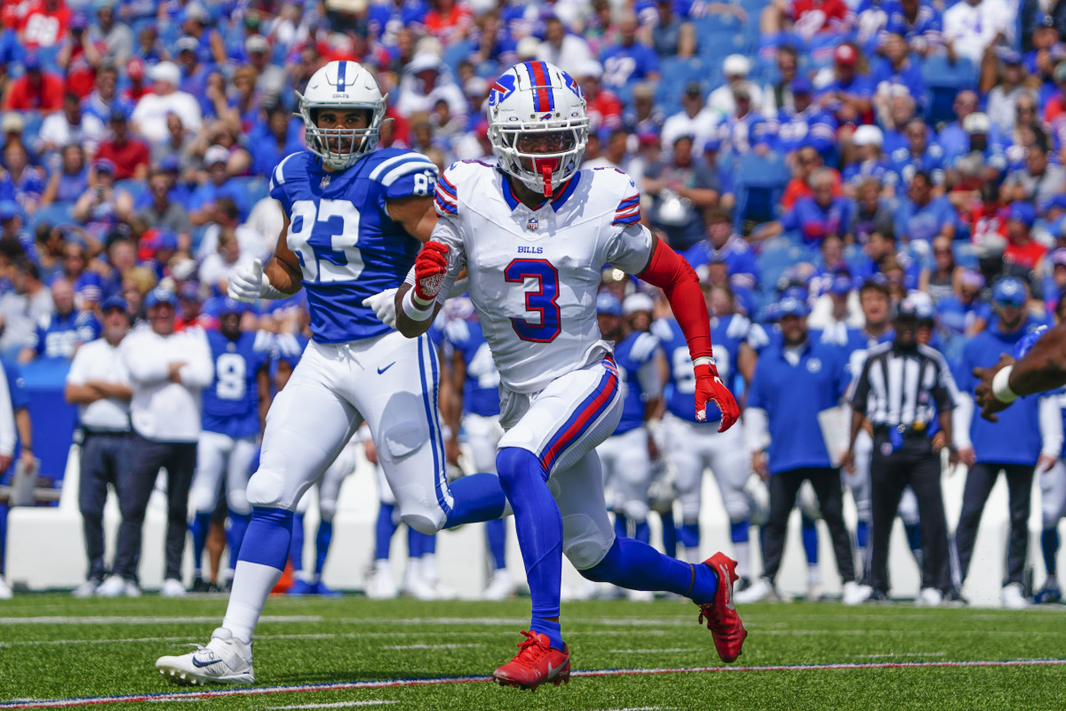 Bills safety Damar Hamlin (3) in NFL Preseason game action against the Colts